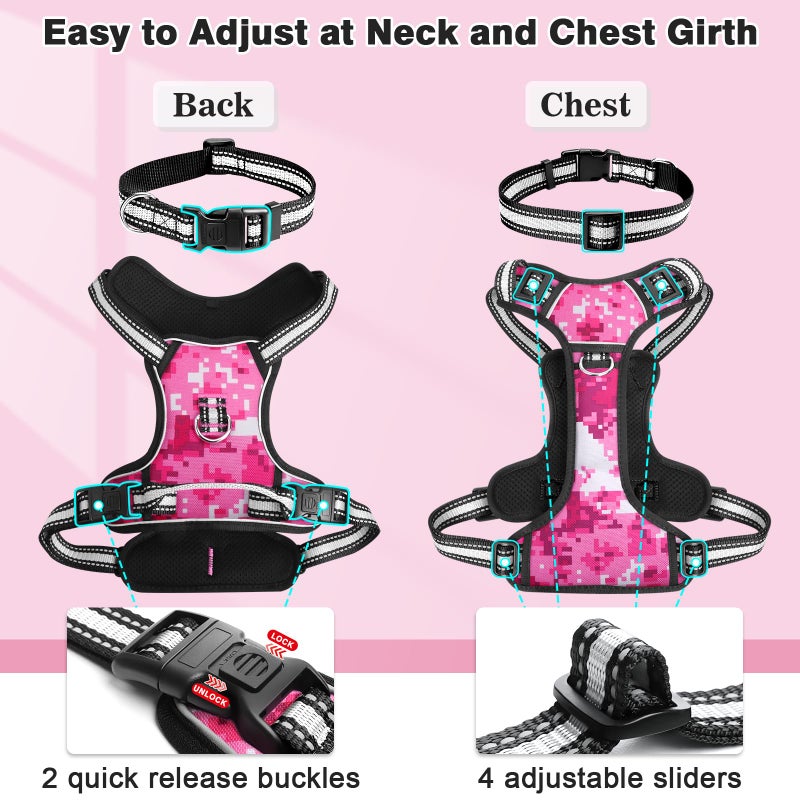 WINSEE Dog Harness No Pull, Pet Harnesses with Dog Collar, Adjustable Reflective Oxford Outdoor Vest, Front/Back Leash Clips for Small, Medium, Large, Extra Large Dogs, Easy Control Handle for Walking - Image 5